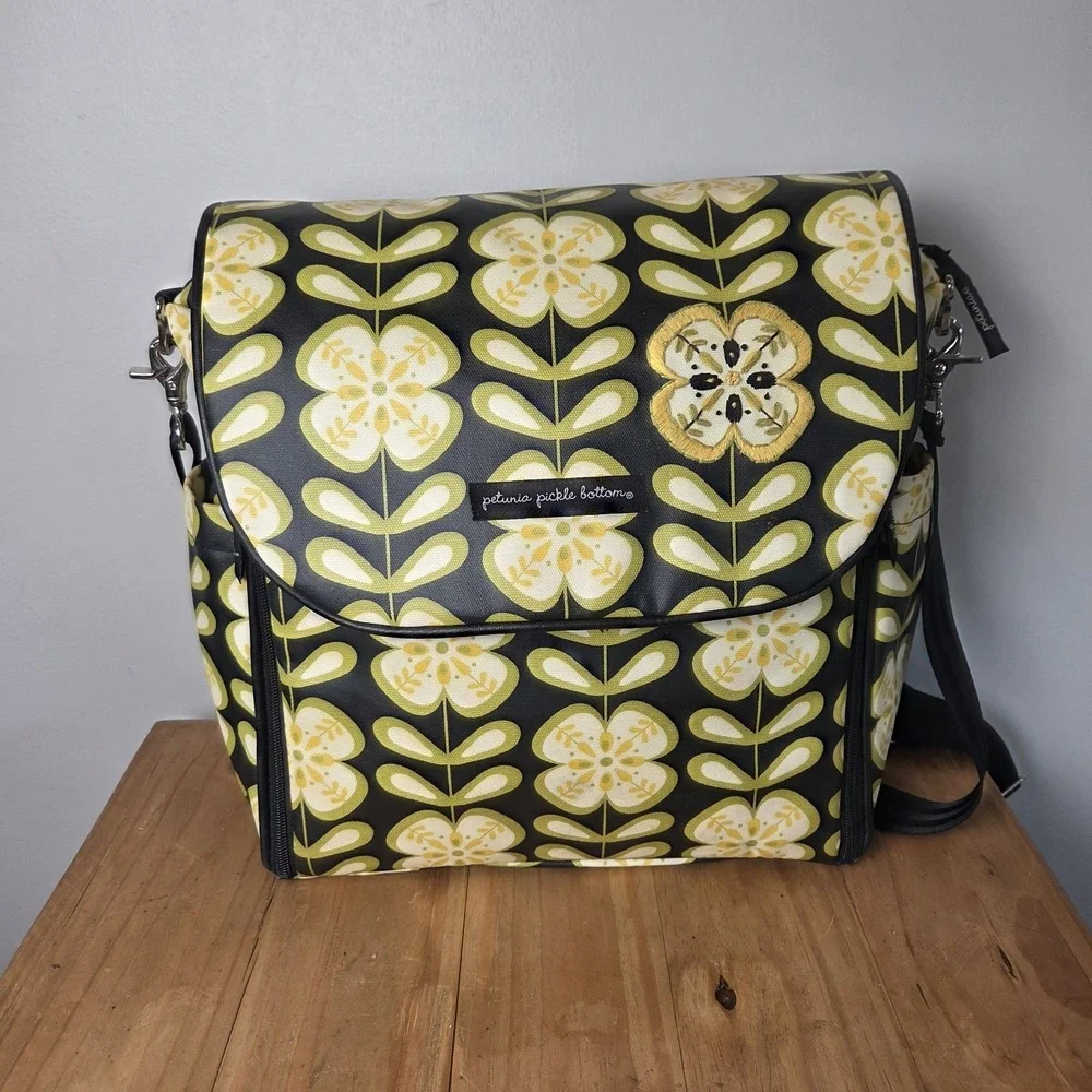 Petunia Pickle Bottom Diaper Bag Backpack Yellow Floral Convertible Baby Bag